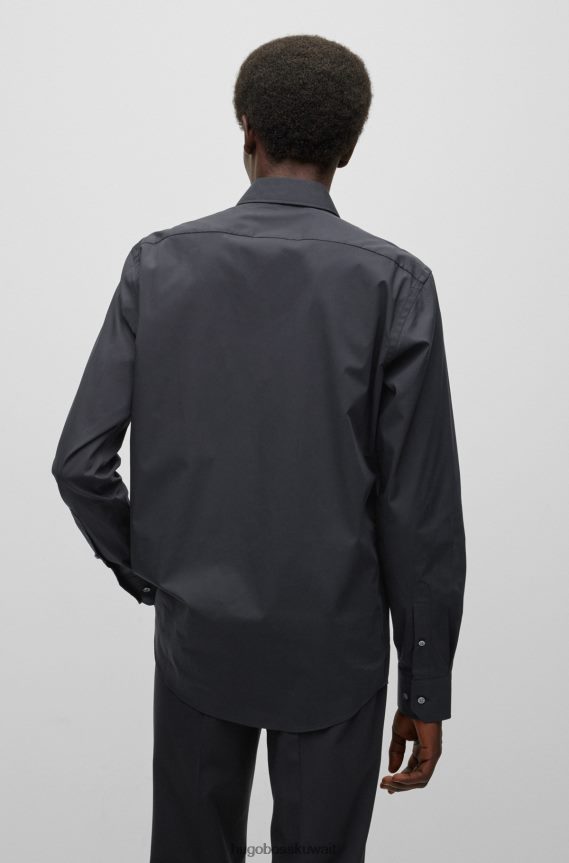 4TFNJN1604 أسود Hugo Boss قميص Hugo أسود بقصة عادية مصنوع من قماش البوبلين القطني المطاطي سهل الكي