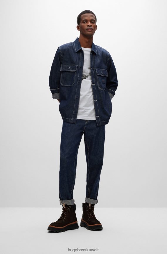 4TFNJN1605 أزرق غامق Hugo Boss جينز هوغو مدبب باللون الأزرق من قماش الدنيم الصلب ذو اللون الأزرق الداكن