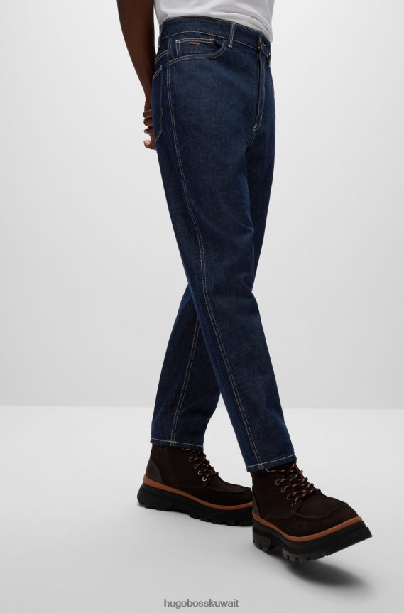 4TFNJN1605 أزرق غامق Hugo Boss جينز هوغو مدبب باللون الأزرق من قماش الدنيم الصلب ذو اللون الأزرق الداكن