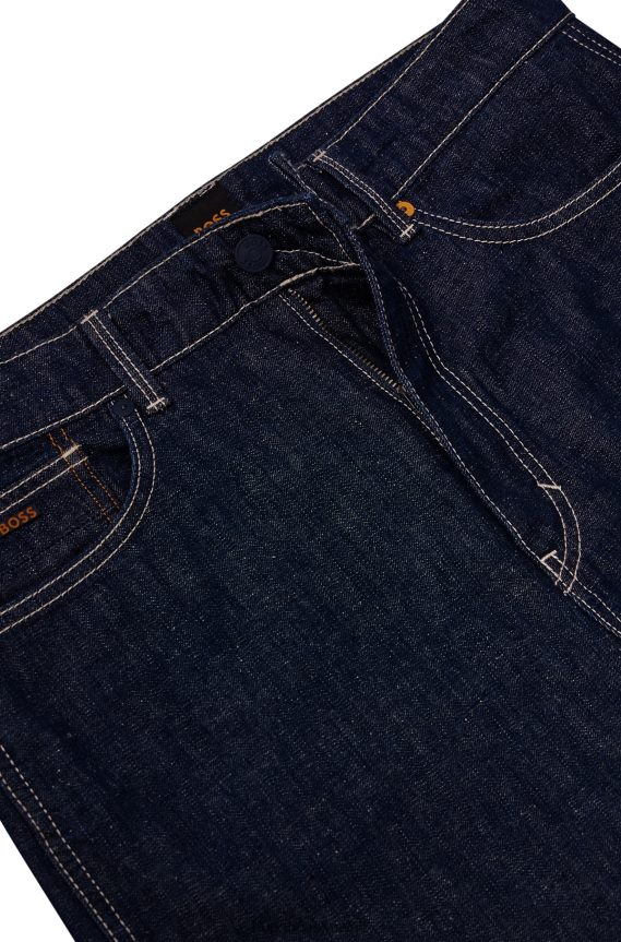 4TFNJN1605 أزرق غامق Hugo Boss جينز هوغو مدبب باللون الأزرق من قماش الدنيم الصلب ذو اللون الأزرق الداكن