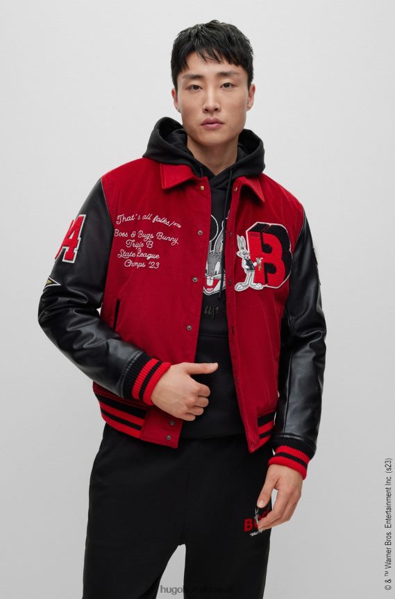 4TFNJN1606 أحمر Hugo Boss لوني تونز × سترة جامعية مريحة