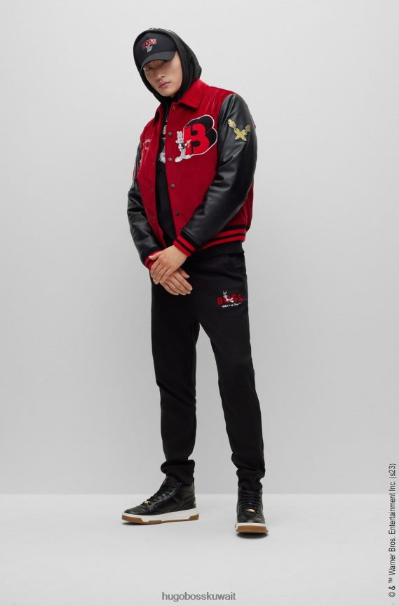 4TFNJN1606 أحمر Hugo Boss لوني تونز × سترة جامعية مريحة