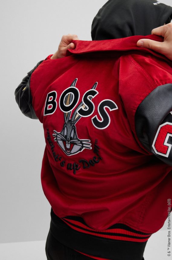 4TFNJN1606 أحمر Hugo Boss لوني تونز × سترة جامعية مريحة