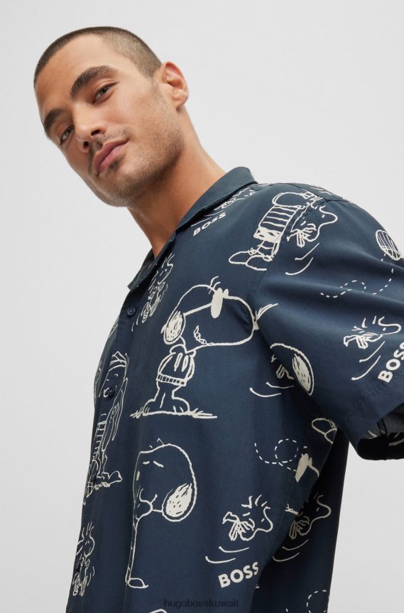 4TFNJN1608 أزرق غامق Hugo Boss قميص x الفول السوداني ذو المقاس العادي مع عمل فني حصري للشعار