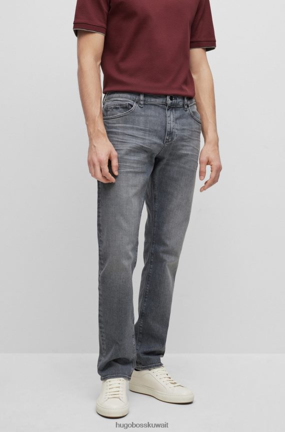 4TFNJN1612 رمادي Hugo Boss هوغو جينز رمادي بقصة عادية من قماش الدنيم الإيطالي الرمادي الناعم الملمس