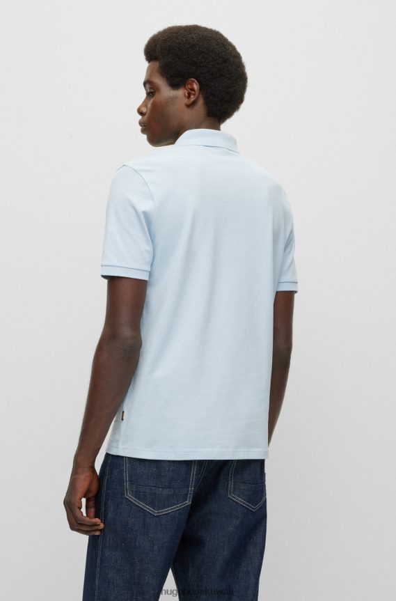 4TFNJN1613 أزرق فاتح Hugo Boss قميص بولو من هوغو مصنوع من القطن المطاطي بقصة ضيقة مع رقعة شعار باللون الأزرق الفاتح