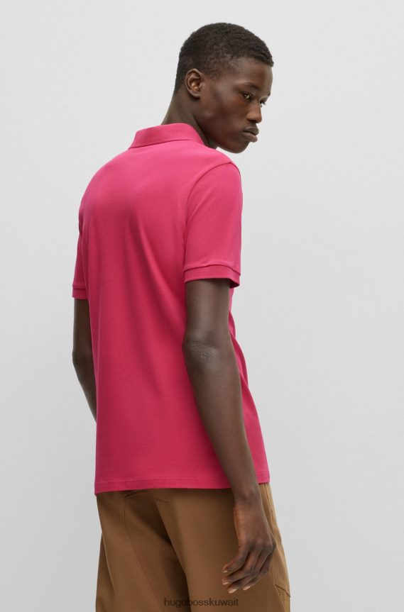 4TFNJN1614 لون القرنفل Hugo Boss قميص بولو من القطن المطاطي بقصة ضيقة مع شعار هوغو باللون الوردي