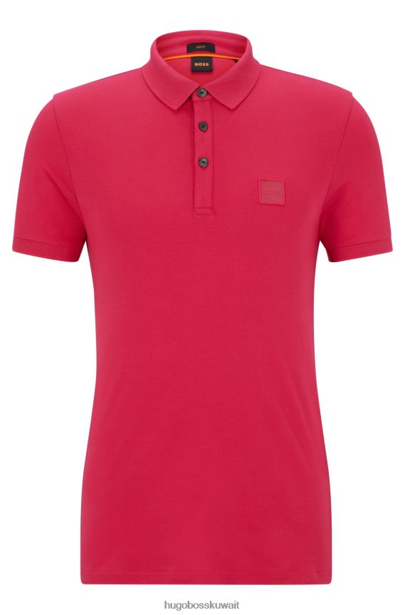 4TFNJN1614 لون القرنفل Hugo Boss قميص بولو من القطن المطاطي بقصة ضيقة مع شعار هوغو باللون الوردي