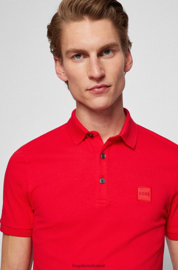 4TFNJN1615 أحمر Hugo Boss قميص بولو أحمر من القطن المطاطي بقصة ضيقة مع رقعة شعار Hugo
