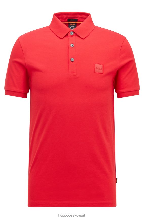 4TFNJN1615 أحمر Hugo Boss قميص بولو أحمر من القطن المطاطي بقصة ضيقة مع رقعة شعار Hugo