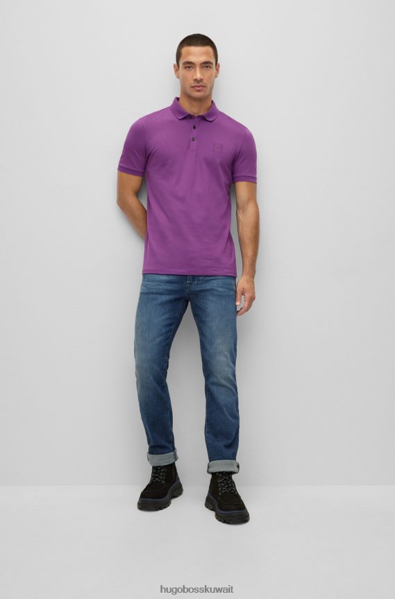 4TFNJN1617 أرجواني Hugo Boss قميص بولو أرجواني من هوغو مصنوع من القطن المطاطي بقصة ضيقة مع رقعة الشعار
