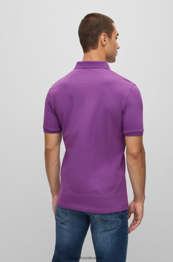 4TFNJN1617 أرجواني Hugo Boss قميص بولو أرجواني من هوغو مصنوع من القطن المطاطي بقصة ضيقة مع رقعة الشعار