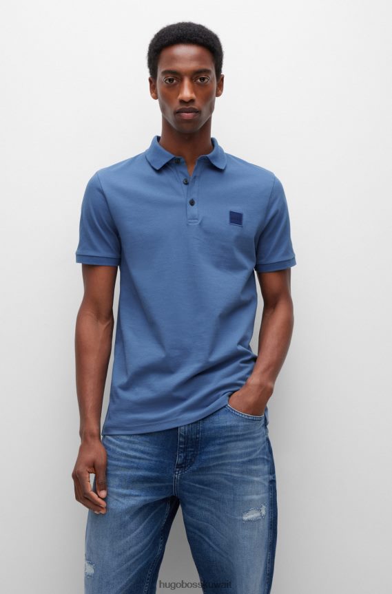 4TFNJN1618 أزرق فاتح Hugo Boss قميص بولو من Hugo مصنوع من القطن المطاطي بقصة ضيقة باللون الأزرق الفاتح مع رقعة الشعار