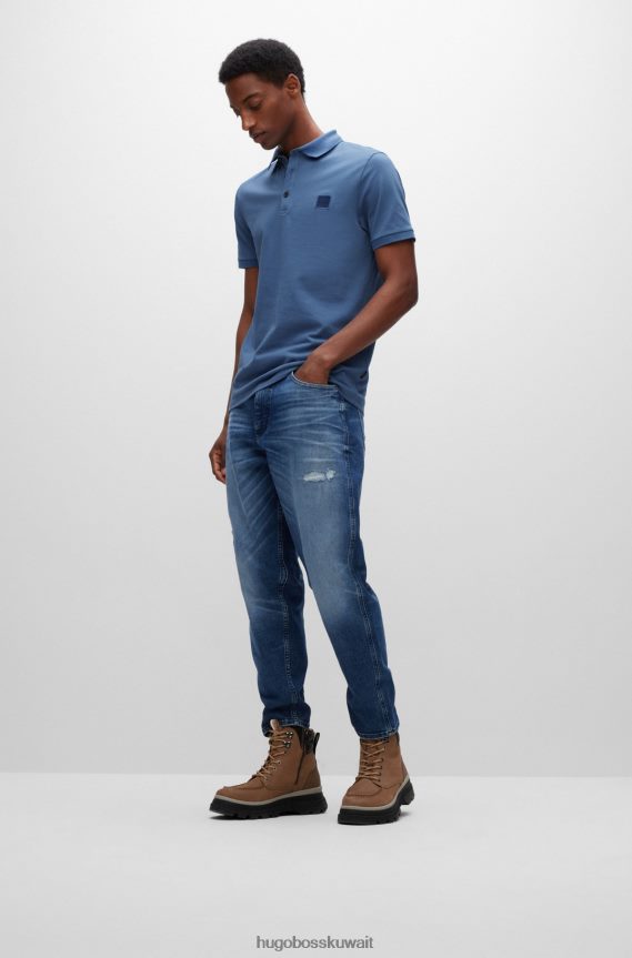 4TFNJN1618 أزرق فاتح Hugo Boss قميص بولو من Hugo مصنوع من القطن المطاطي بقصة ضيقة باللون الأزرق الفاتح مع رقعة الشعار