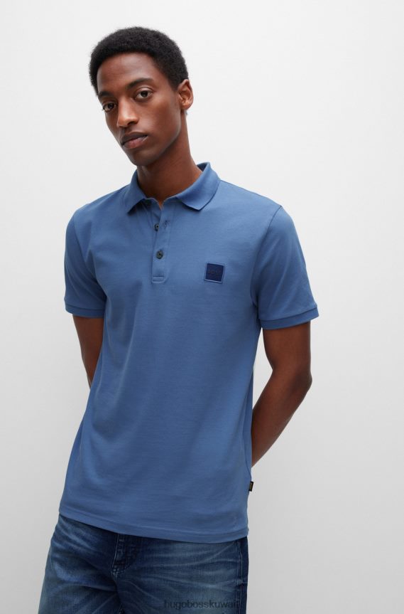 4TFNJN1618 أزرق فاتح Hugo Boss قميص بولو من Hugo مصنوع من القطن المطاطي بقصة ضيقة باللون الأزرق الفاتح مع رقعة الشعار