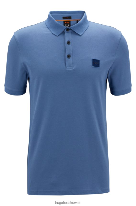 4TFNJN1618 أزرق فاتح Hugo Boss قميص بولو من Hugo مصنوع من القطن المطاطي بقصة ضيقة باللون الأزرق الفاتح مع رقعة الشعار