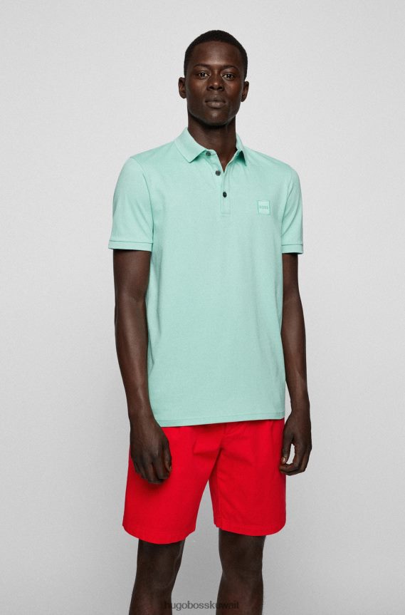 4TFNJN1620 اخضر فاتح Hugo Boss قميص بولو من القطن المطاطي بقصة ضيقة مع رقعة شعار هوغو باللون الأخضر الفاتح