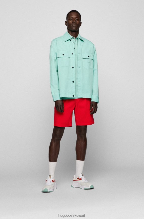 4TFNJN1620 اخضر فاتح Hugo Boss قميص بولو من القطن المطاطي بقصة ضيقة مع رقعة شعار هوغو باللون الأخضر الفاتح