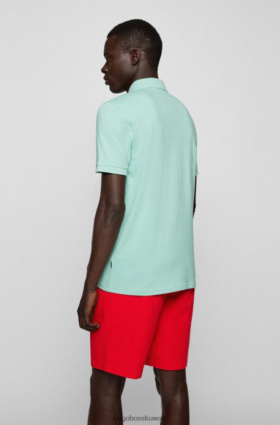 4TFNJN1620 اخضر فاتح Hugo Boss قميص بولو من القطن المطاطي بقصة ضيقة مع رقعة شعار هوغو باللون الأخضر الفاتح