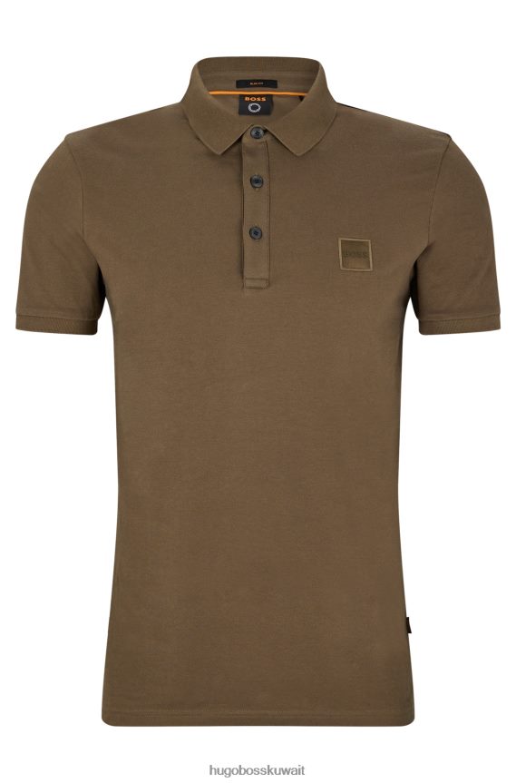 4TFNJN1622 أخضر غامق Hugo Boss قميص بولو من القطن المطاطي بقصة ضيقة مع رقعة شعار Hugo باللون الأخضر الداكن