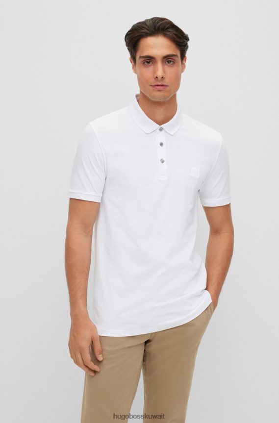 4TFNJN1624 أبيض Hugo Boss قميص بولو أبيض من القطن المطاطي بقصة ضيقة مع رقعة الشعار من Hugo