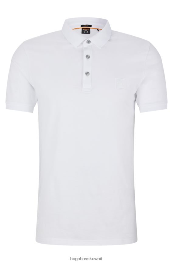 4TFNJN1624 أبيض Hugo Boss قميص بولو أبيض من القطن المطاطي بقصة ضيقة مع رقعة الشعار من Hugo