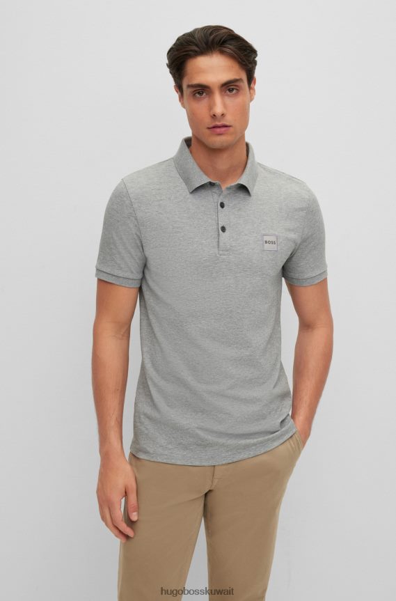 4TFNJN1625 رمادي فاتح Hugo Boss قميص بولو من Hugo مصنوع من القطن المطاطي بقصة ضيقة مع رقعة شعار باللون الرمادي الفاتح