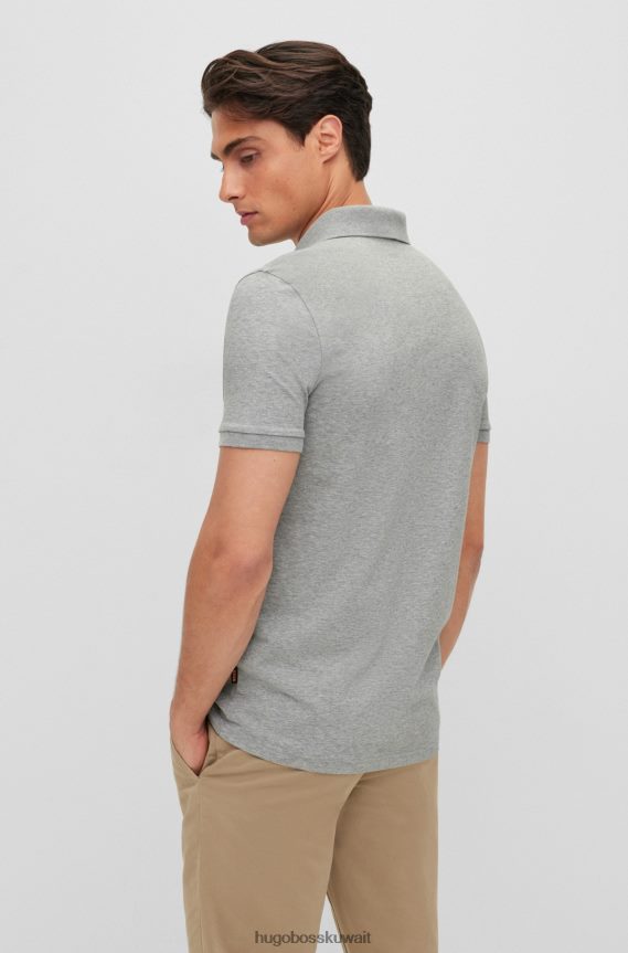 4TFNJN1625 رمادي فاتح Hugo Boss قميص بولو من Hugo مصنوع من القطن المطاطي بقصة ضيقة مع رقعة شعار باللون الرمادي الفاتح