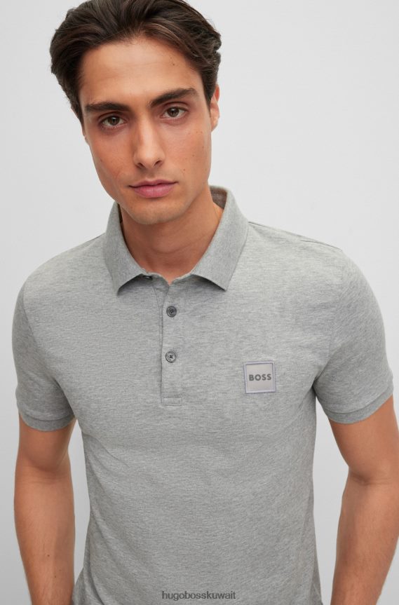 4TFNJN1625 رمادي فاتح Hugo Boss قميص بولو من Hugo مصنوع من القطن المطاطي بقصة ضيقة مع رقعة شعار باللون الرمادي الفاتح