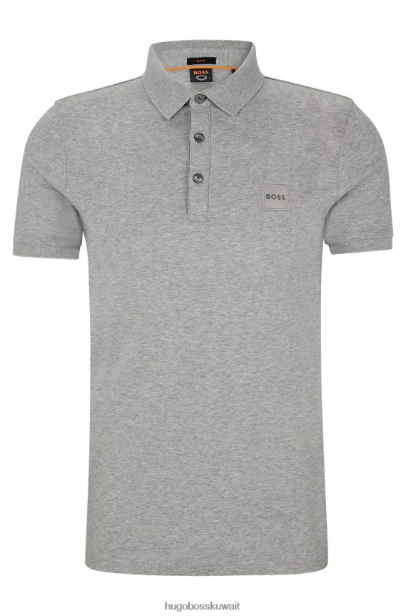 4TFNJN1625 رمادي فاتح Hugo Boss قميص بولو من Hugo مصنوع من القطن المطاطي بقصة ضيقة مع رقعة شعار باللون الرمادي الفاتح