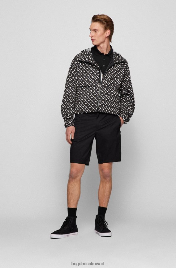 4TFNJN1627 أسود Hugo Boss قميص بولو أسود من القطن المطاطي بقصة ضيقة مع رقعة شعار هوغو