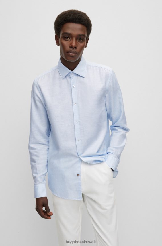4TFNJN1628 أزرق فاتح Hugo Boss قميص بقصة ضيقة من مزيج الكتان المغسول باللون الأزرق الفاتح