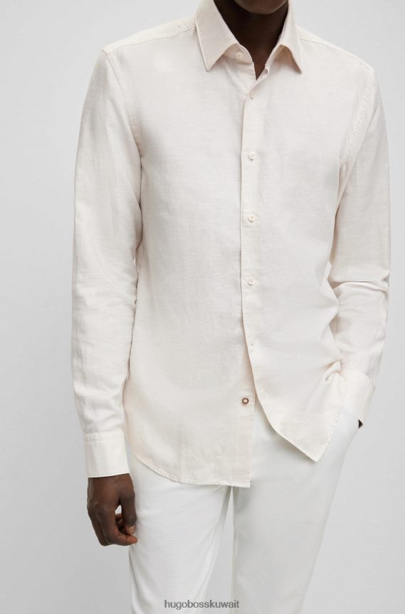 4TFNJN1629 البيج الفاتح Hugo Boss قميص هوغو ذو قصة ضيقة باللون البيج الفاتح مصنوع من مزيج الكتان المغسول