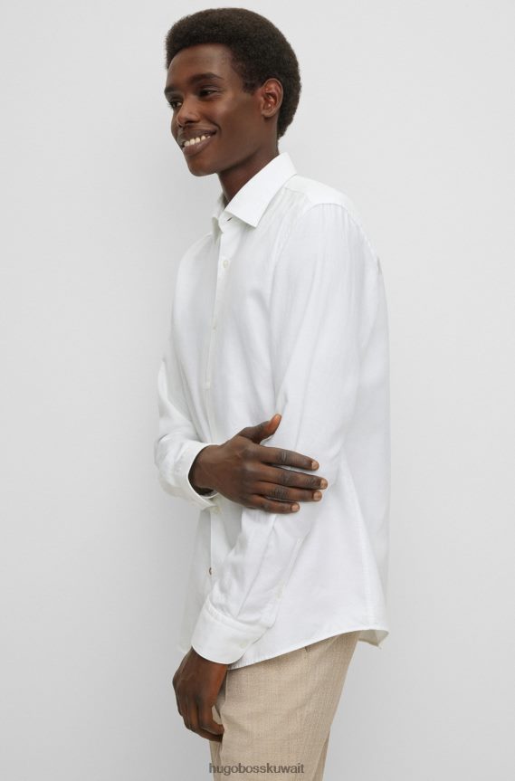 4TFNJN1630 أبيض Hugo Boss قميص هوغو الأبيض النحيف مصنوع من مزيج الكتان المغسول