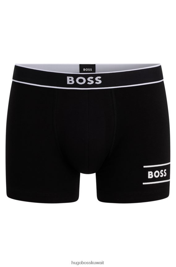 4TFNJN1631 أسود Hugo Boss سروال Hugo من القطن المطاطي مع شعارات وخطوط سوداء