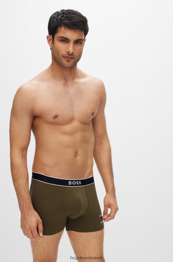 4TFNJN1632 أخضر غامق Hugo Boss جذوع من القطن المطاطي مع الشعارات والخطوط الخضراء الداكنة