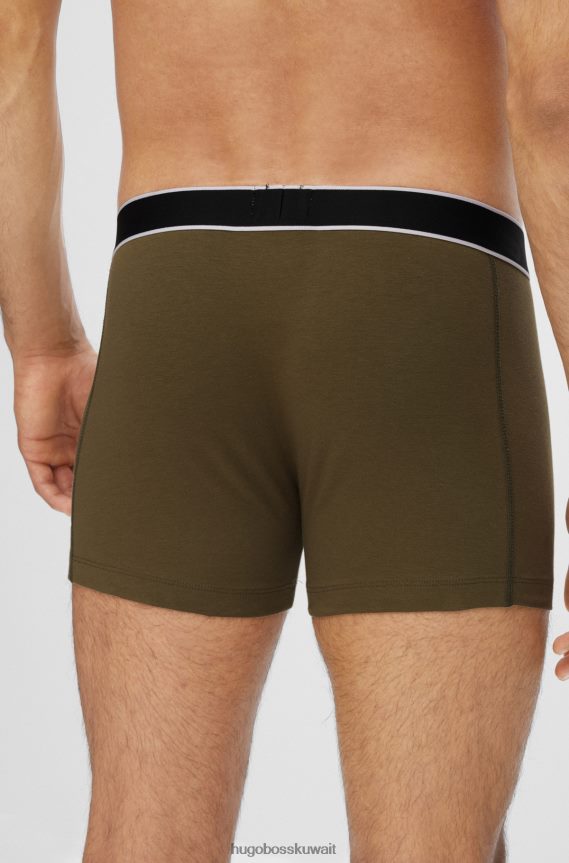 4TFNJN1632 أخضر غامق Hugo Boss جذوع من القطن المطاطي مع الشعارات والخطوط الخضراء الداكنة