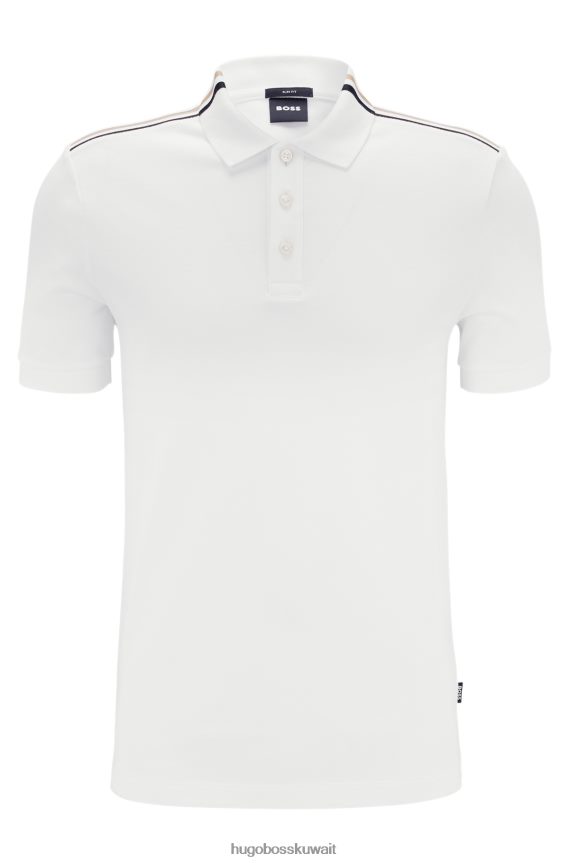 4TFNJN1633 أبيض Hugo Boss قميص بولو من قطن بيكيه © باللون الأبيض مع شريط هوغو المميز