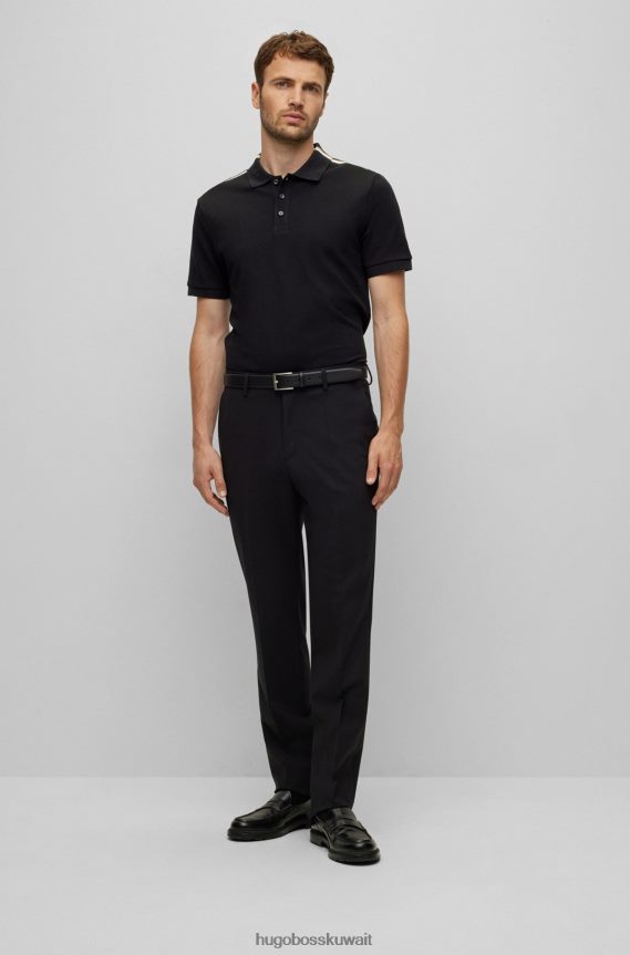 4TFNJN1635 أسود Hugo Boss قميص بولو أسود من قطن هوغو بيكيه © مع شريط مميز