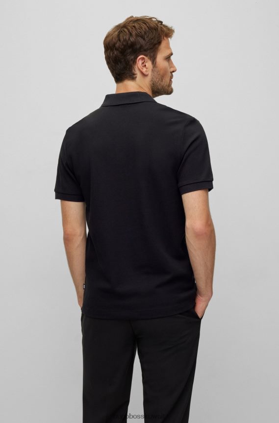 4TFNJN1635 أسود Hugo Boss قميص بولو أسود من قطن هوغو بيكيه © مع شريط مميز