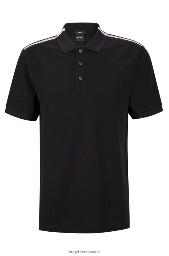 4TFNJN1635 أسود Hugo Boss قميص بولو أسود من قطن هوغو بيكيه © مع شريط مميز