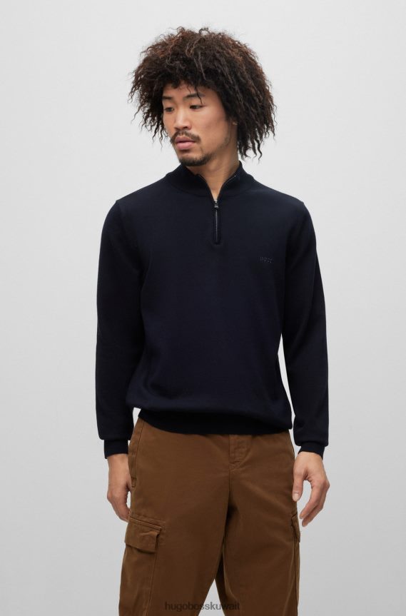 4TFNJN1636 أزرق غامق Hugo Boss سترة Hugo باللون الأزرق الداكن من القطن العضوي برقبة بسحاب مع شعار مطرز