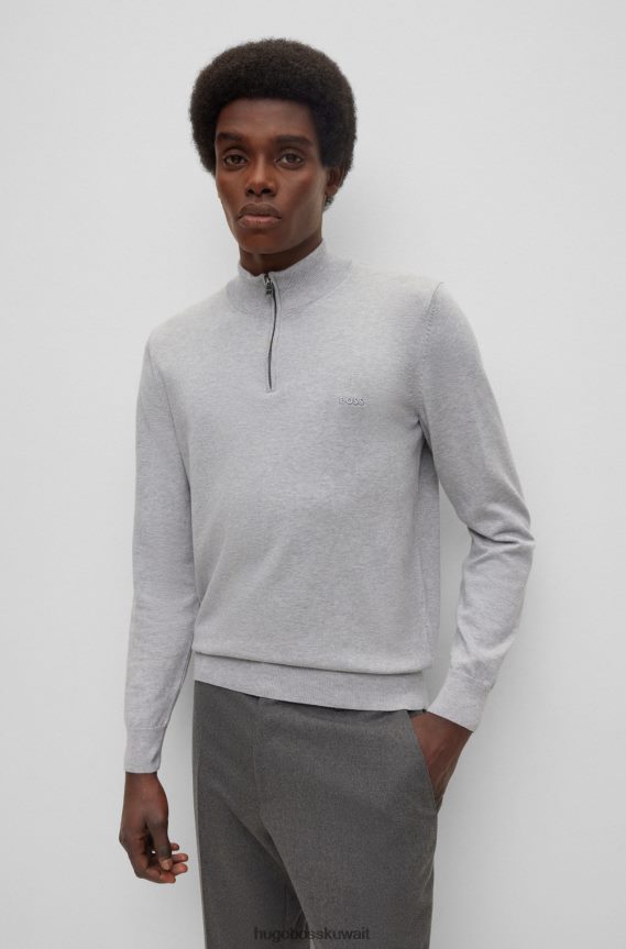 4TFNJN1637 رمادي فاتح Hugo Boss سترة Hugo من القطن العضوي برقبة بسحاب وشعار مطرز باللون الرمادي الفاتح