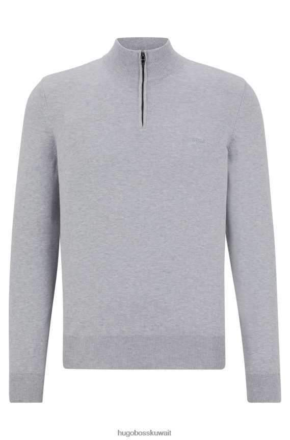 4TFNJN1637 رمادي فاتح Hugo Boss سترة Hugo من القطن العضوي برقبة بسحاب وشعار مطرز باللون الرمادي الفاتح