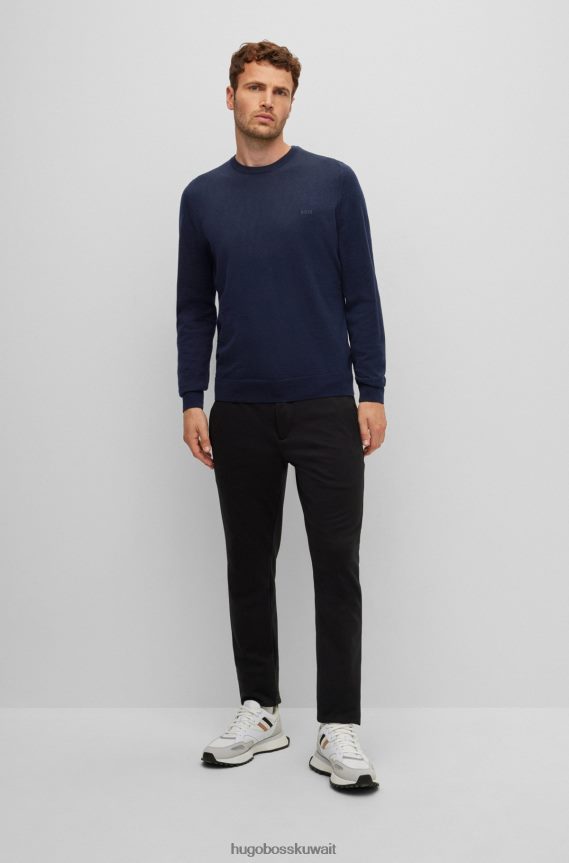 4TFNJN1639 أزرق غامق Hugo Boss سترة مطرزة بالشعار باللون الأزرق الداكن من صوف هوغو المسؤول