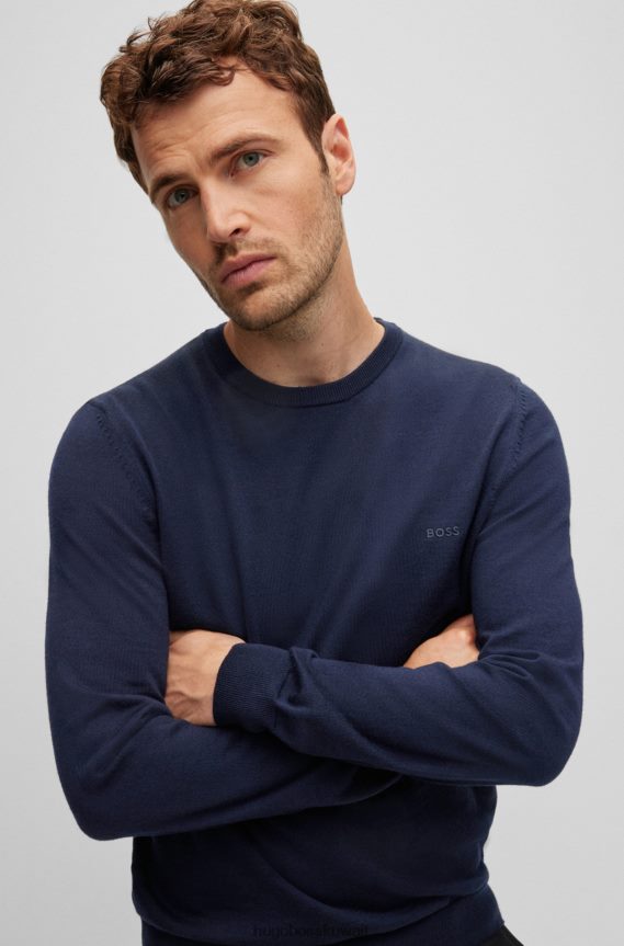 4TFNJN1639 أزرق غامق Hugo Boss سترة مطرزة بالشعار باللون الأزرق الداكن من صوف هوغو المسؤول