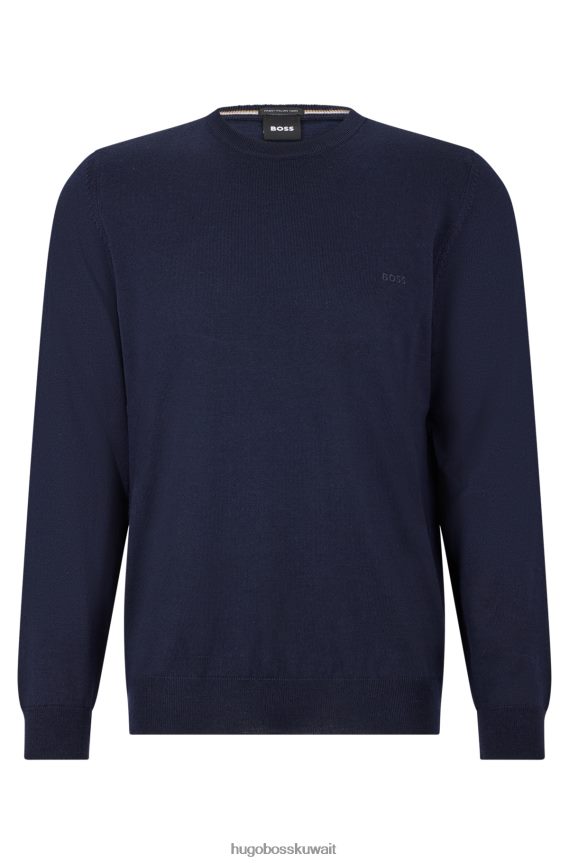 4TFNJN1639 أزرق غامق Hugo Boss سترة مطرزة بالشعار باللون الأزرق الداكن من صوف هوغو المسؤول