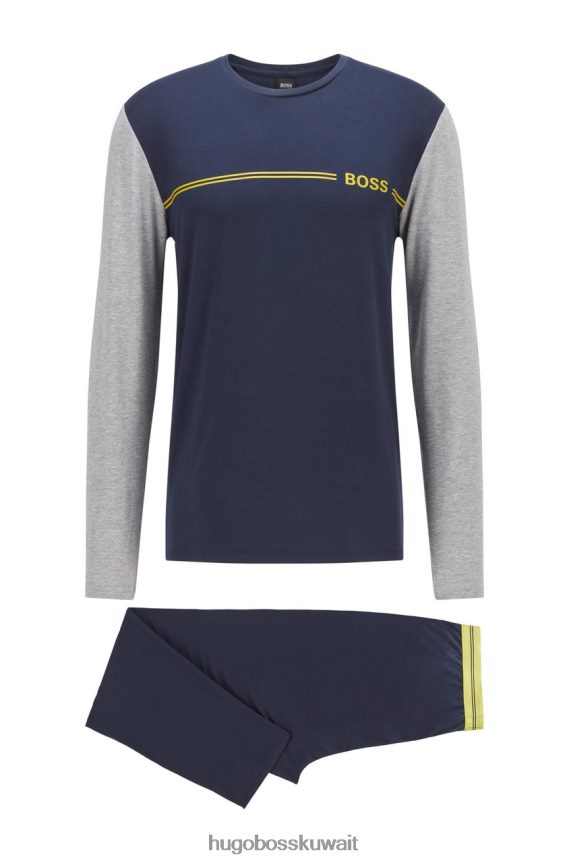 4TFNJN163 القوات البحرية Hugo Boss طقم بيجامة طويل مكرر 50460276 كحلي