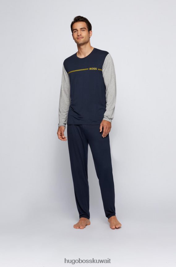 4TFNJN163 القوات البحرية Hugo Boss طقم بيجامة طويل مكرر 50460276 كحلي
