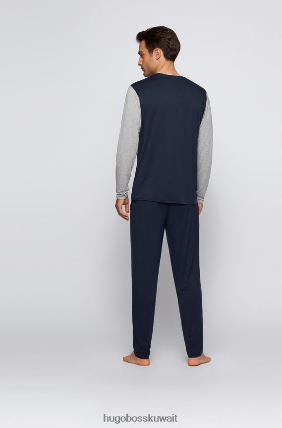 4TFNJN163 القوات البحرية Hugo Boss طقم بيجامة طويل مكرر 50460276 كحلي